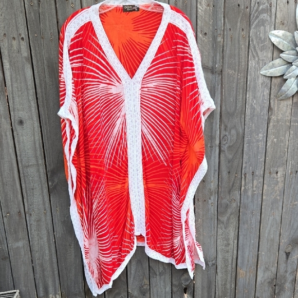 Caribelle Batik  Red and White Cover-Up - Picture 1 of 3